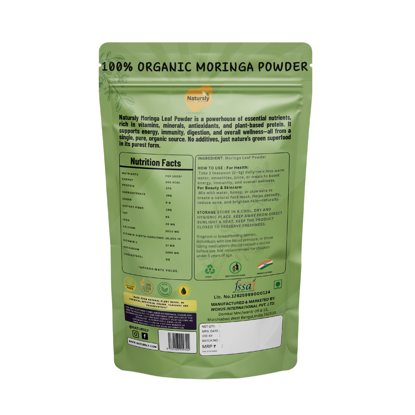 NATURSLY ORGANIC MORINGA POWDER, 200g, 100% PURE LEAF POWDER, RICH IN VITAMINS AND MINAREALS