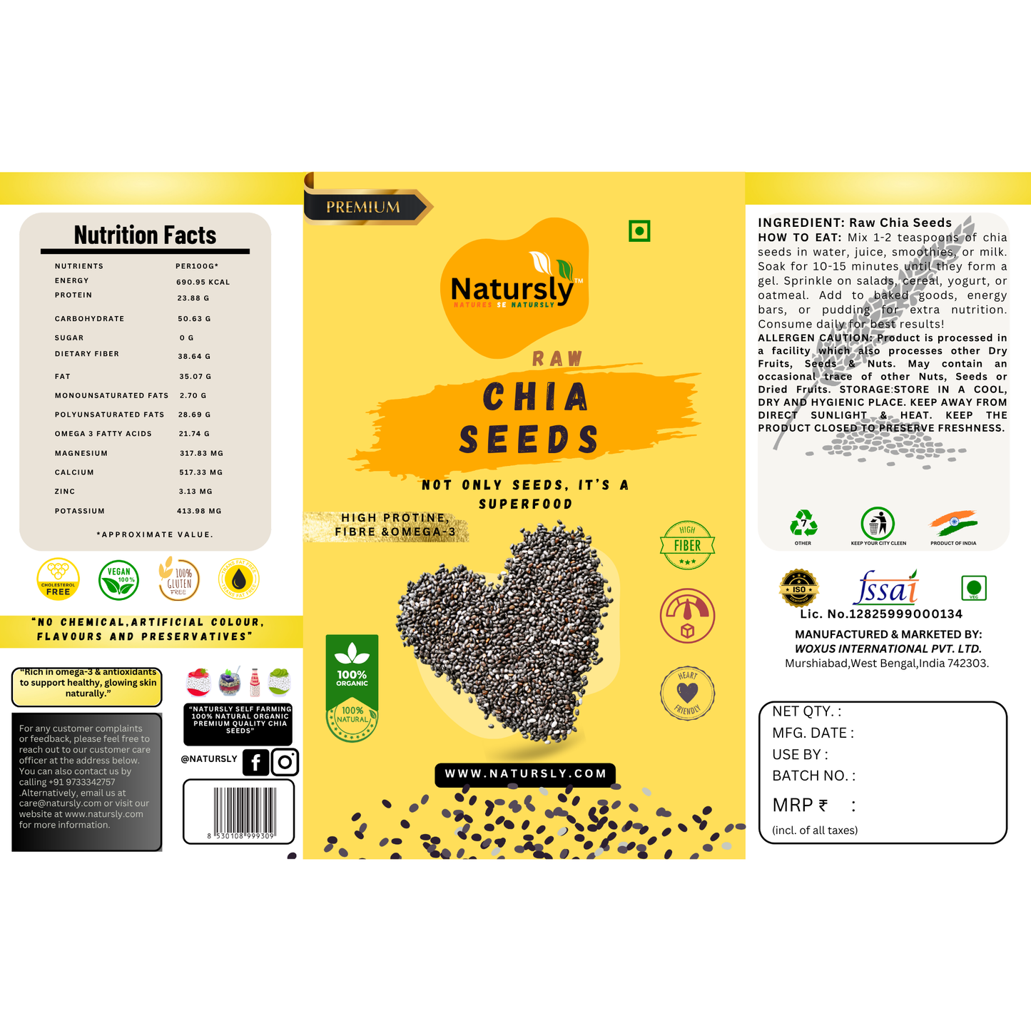Natursly Raw Chia Seeds for Weight Loss with Omega 3 , Calcium and Zinc, Fiber Rich Seeds
