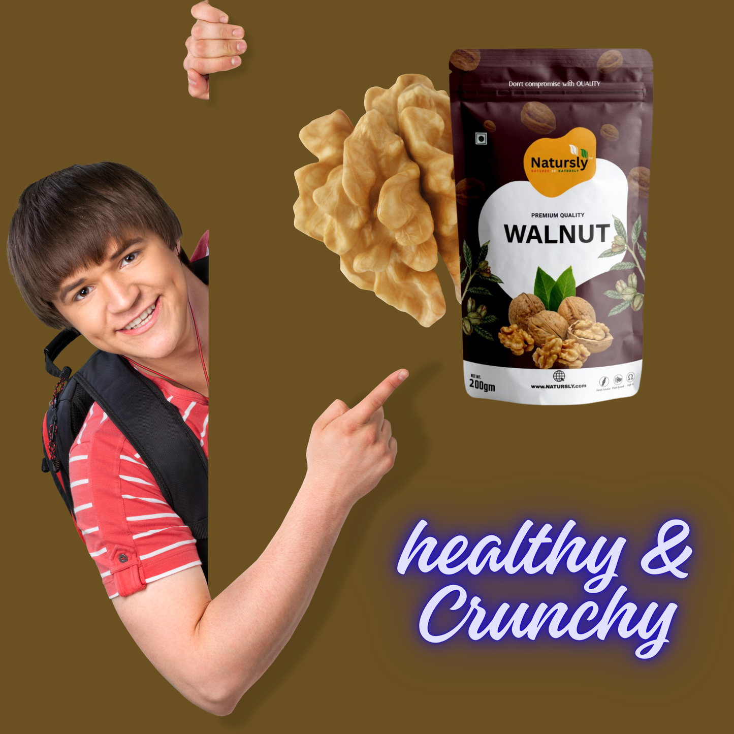 NATURSLY Premium Whole Walnut Kernels (Akhrot Giri) 200g | 100% Natural & Crunchy California Walnuts | Omega-3 Rich, Protein-Packed, Gluten-Free Superfood