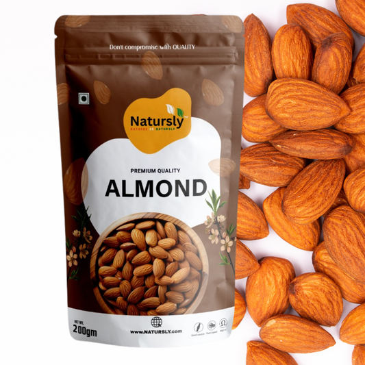 NATURSLY Premium Whole Almonds (Badam) 200g | 100% Natural California Almonds | Protein-Rich, Crunchy, Gluten-Free Superfood for Daily Nutrition