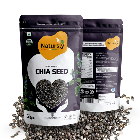 Natursly USDA Certified Organic Most Popular 200g Premium Natural Chia Seeds for weight loss protein, omega-3 fatty acids, fiber, calcium, iron