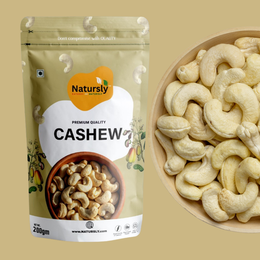 NATURSLY Premium Whole Cashew Nuts (Kaju) 200g | Crunchy & Creamy Cashews | 100% Natural, Protein-Rich, Gluten-Free Healthy Snack