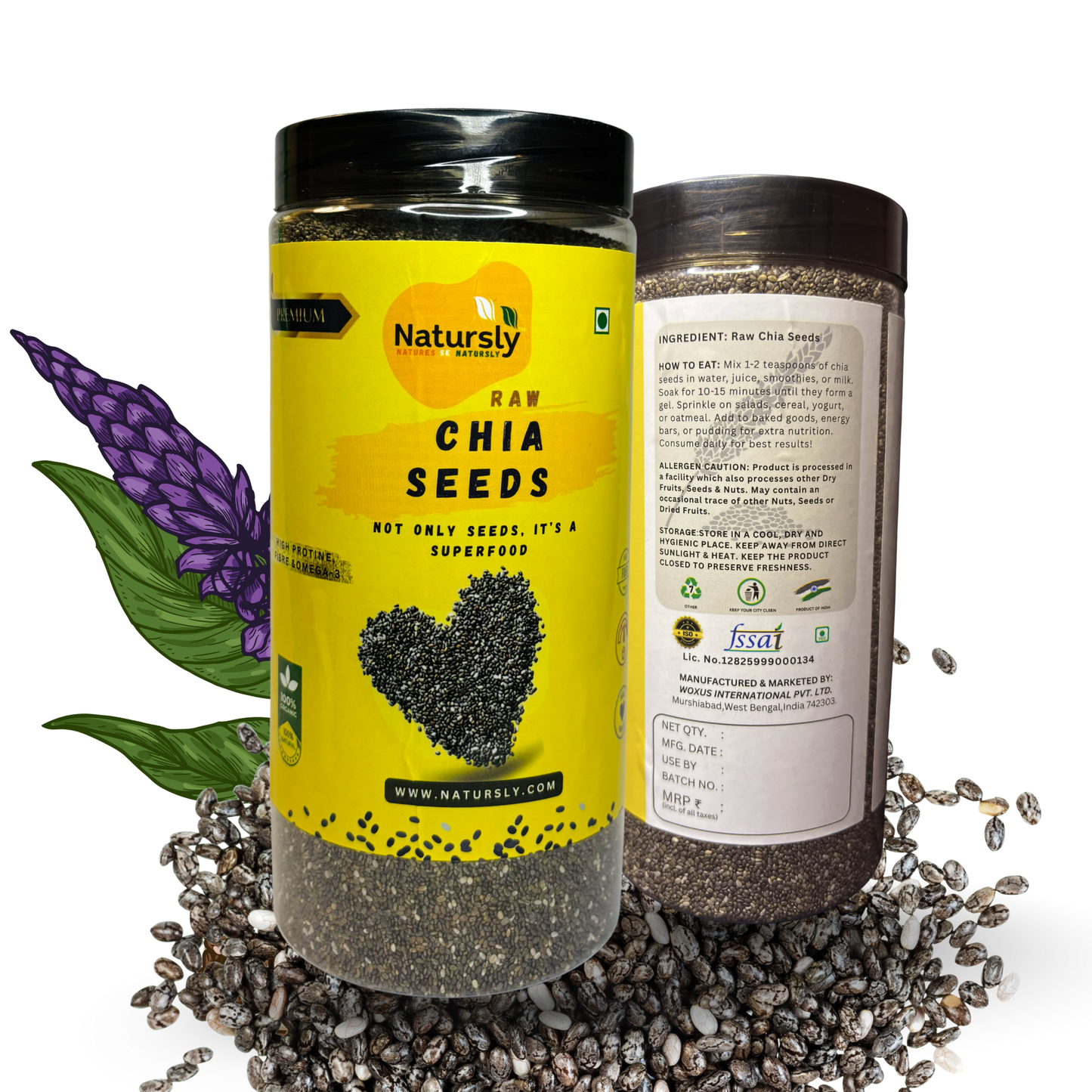 Natursly Raw Chia Seeds for Weight Loss with Omega 3 , Calcium and Zinc, Fiber Rich Seeds