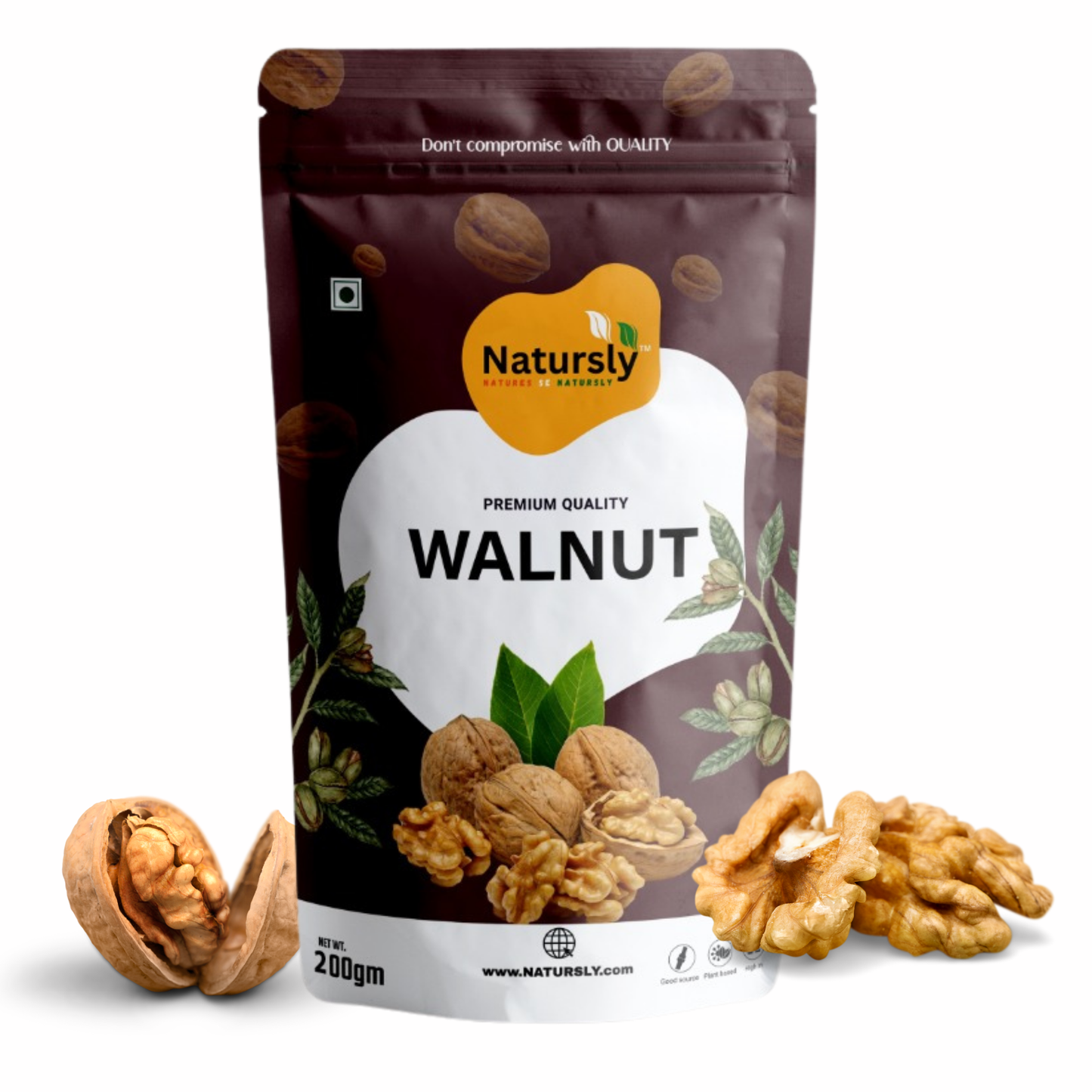 NATURSLY Premium Whole Walnut Kernels (Akhrot Giri) 200g | 100% Natural & Crunchy California Walnuts | Omega-3 Rich, Protein-Packed, Gluten-Free Superfood