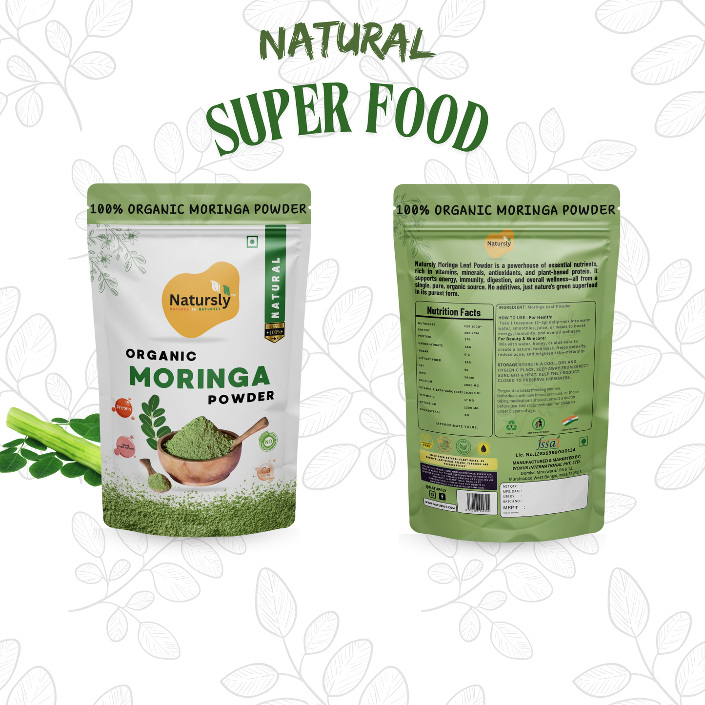 NATURSLY ORGANIC MORINGA POWDER, 200g, 100% PURE LEAF POWDER, RICH IN VITAMINS AND MINAREALS