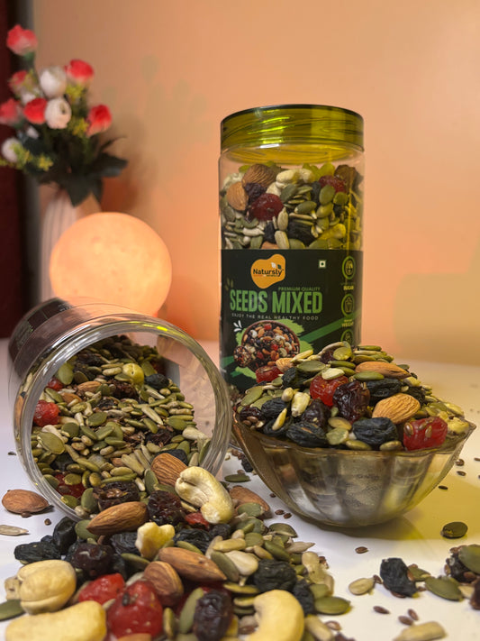 NATURSLY Mixed Seeds (5-in-1 Edible Seed Mix) – Roasted Super Seeds Blend, High Protein, Fiber & Omega-3 Healthy Snack