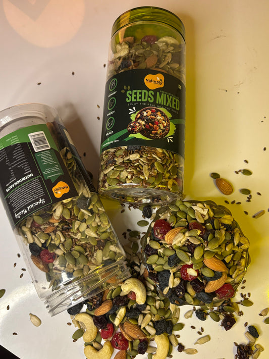 NATURSLY Mixed Seeds 400g (5-in-1 Edible Seed Mix) – Roasted Super Seeds Blend, High Protein, Fiber & Omega-3 Healthy Snack