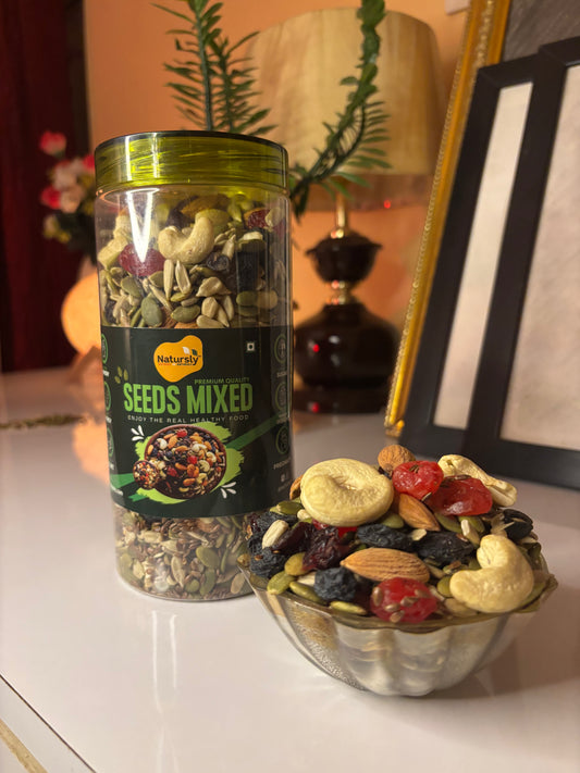 NATURSLY Mixed Seeds (5-in-1 Edible Seed Mix) – Roasted Super Seeds Blend, High Protein, Fiber & Omega-3 Healthy Snack