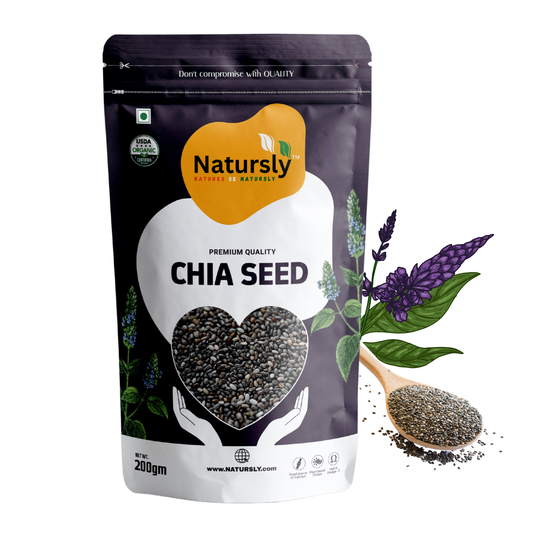 Natursly USDA Certified Organic Most Popular 200g Premium Natural Chia Seeds for weight loss protein, omega-3 fatty acids, fiber, calcium, iron